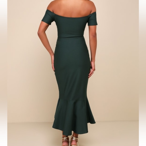 A2 - 120 Lulus How Much I Care Dark Green Off-the-Shoulder Midi Dress SZ MED NWT - Picture 4 of 12
